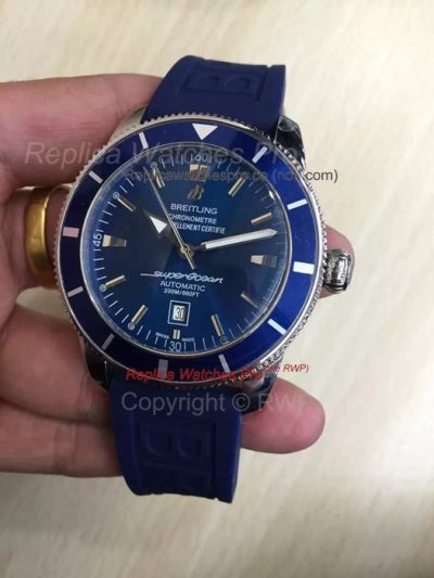 Copy Breitling Transocean Chronograph Watch Rubber Strap Blue Dial Free Warranty